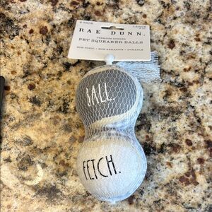 Brand New Rae Dunn 2-Pack Pet/Dog Squeaker Tennis Balls 3 in “Ball” & “Fetch”